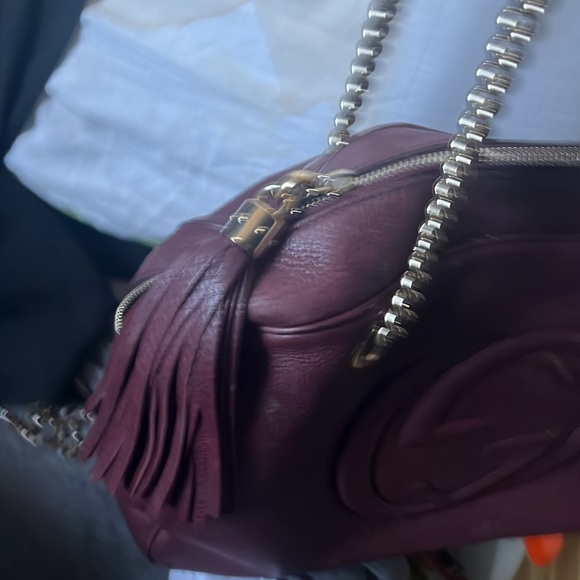 AUTHENTIC GUCCI HANDNAD  GOLD CHAIN ZIP UP  BURGANDY - Picture 3 of 5